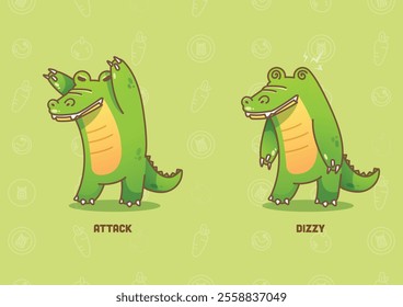 The adorable evil green crocodile is dizzy and ready to attack