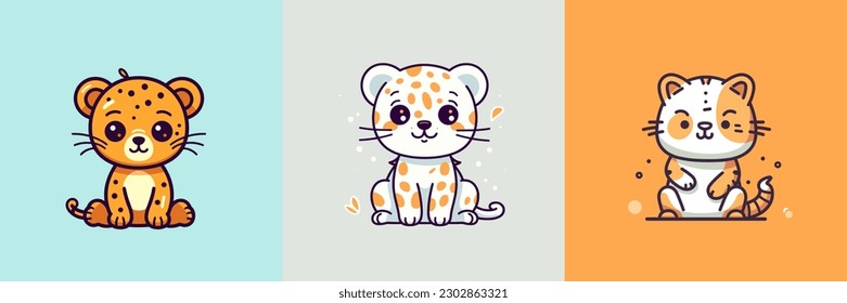 Mit seinem bezaubernden Ausdruck und seinem lustigen Design eignet sich dieser kawaii-Cheetah-Cartoon perfekt für Kinderbücher oder Spielzeugmarken