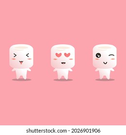 Adorable expression marshmallow mascot vector illustration set