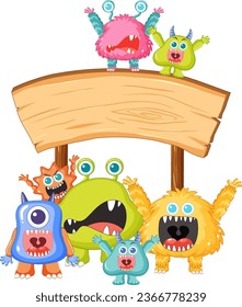 Adorable extraterrestrial creatures posing beneath a wooden board banner