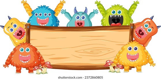 Adorable extraterrestrial creatures surrounded by a wooden sign frame