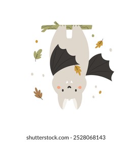 Adorable Fall Bat Vector Illustration. Cute Autumn Designs for Halloween.
