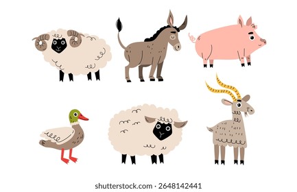 Adorável ilustração de desenhos animados de animais de fazenda com um design encantador e colorido para crianças
