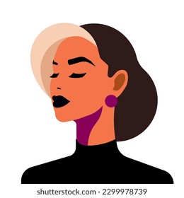 Adorable fashion strong beautiful woman confident face expression pop art avatar vector flat