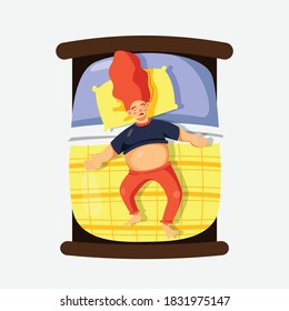 Adorable fat man sleeping on comfortable bed for get better health.