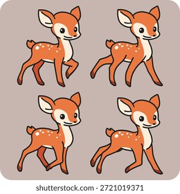 Adorable Fawn Walking Animación Marcos Vector. Perfecto para libros infantiles, proyectos de animación, diseño de personajes, pegatinas, juegos, arte infantil, materiales de educación sobre la vida silvestre y temas de animales del bosque.