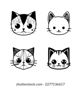 Adorable feline friends. This cute anime cat head collection set features Hand drawn line art illustrations perfect for cat lovers