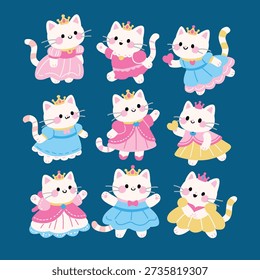 Adorable Feline Princesses Set vector