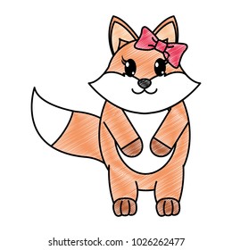 adorable female fox animal with ribbon bow