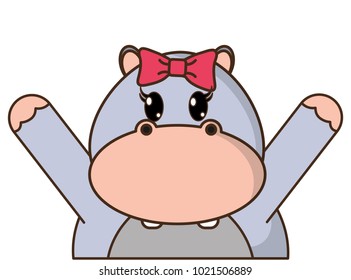 adorable female hippopotamus animal with hands up