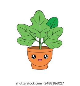 Adorable fiddle leaf fig kawaii vector illustration, perfect for printable and digital designs.