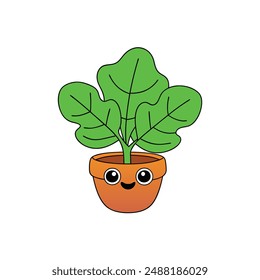 Adorable fiddle leaf fig kawaii vector illustration, perfect for printable and digital designs.