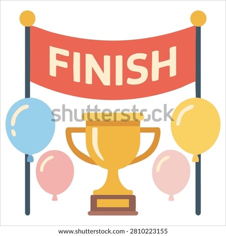 Adorable Finish Ribbon with Text with Balloons and a Gold