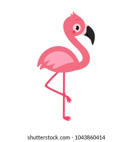 Adorable flamingo in flat style. Vector illustration isolated on white background.