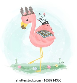 adorable flamingo illustration, animal clipart, baby shower decoration, woodland illustration.