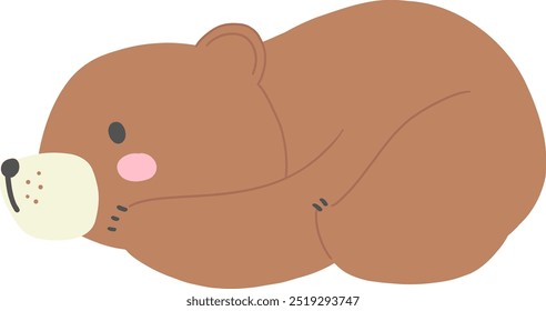 Adorable Flat Bear Resting Sideways - Vector EPS