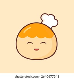 Adorable flat character of Indonesian pineapple tart (nastar) with a white chef hat, expressing joy. Perfect for bakery branding, food education, or fun culinary illustrations for kids