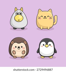 Adorable diseño plano Cute Animal Characters Diseño de Vector de Colección