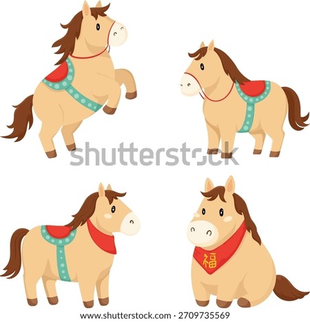 Adorable Flat Design Horse Characters Set