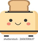 Adorable flat design vector of a smiling toaster with a slice of bread popping out in minimalist cartoon style