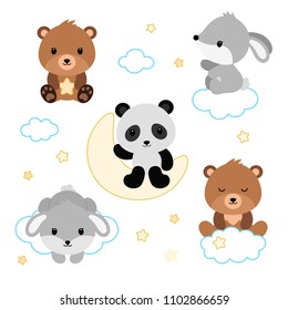 Adorable flat sleeping animals set.