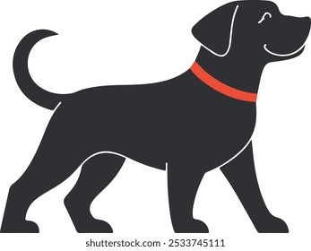 Adorable Ilustración vectorial plana de un perro grande moviendo alegremente su cola. Este diseño simple y divertido es perfecto para proyectos relacionados con mascotas, libros para niños, logotipos y diseños con temas de animales. Ideal para