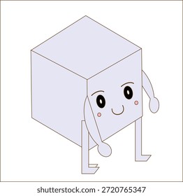 An adorable flat vector illustration of a light purple isometric cube character featuring a friendly smiling face and simple limbs. This minimalist mascot effectively represents concepts such as geometry, logic, gaming, or building blocks in a playful way. It is an ideal choice for educational materials, mobile app icons, children's stickers, or mascot branding for technology and creative agencies looking for a clean and approachable design.