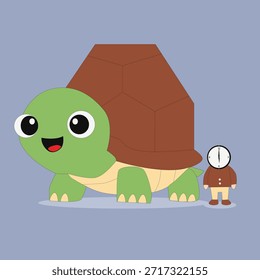 Bezaubernde flache Vektorgrafik einer lächelnden Schildkröte mit einfachem Cartoon-Stil.