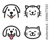 Adorable flat vector pet faces to enhance your designs! Perfect for prints, stickers, and more. Easy to customize, high-quality vectors capture the charm of your favorite pets with a clean looks.