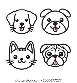 Adorables caras planas de mascotas de Vector para realzar sus diseños! Perfecto para estampados, pegatinas y más. Fácil de personalizar, los Vectores de alta calidad capturan el encanto de sus mascotas favoritas con un aspecto limpio.