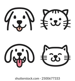 Adorables caras planas de mascotas de Vector para realzar sus diseños! Perfecto para estampados, pegatinas y más. Fácil de personalizar, los Vectores de alta calidad capturan el encanto de sus mascotas favoritas con un aspecto limpio.