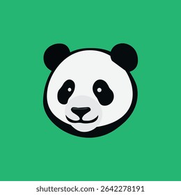 Adorable flat-design panda head with bold black-and-white contrast, perfect for kids' products, wildlife themes, or cute character branding. Friendly and inviting.