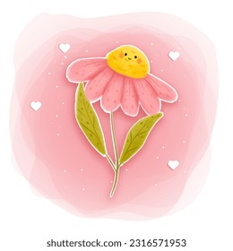 The adorable flower is in a watercolor style.