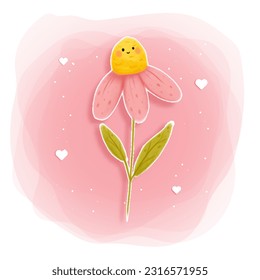 The adorable flower is in a watercolor style.