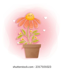 The adorable flower in a watercolor style.