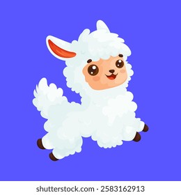 Adorable fluffy cartoon alpaca illustration with a cheerful expression on a vibrant blue background, perfect for kids and fun designs. Cute Cartoon Alpaca on Blue Background