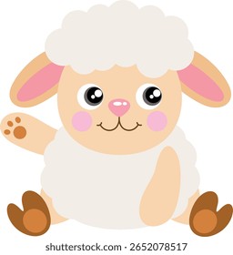 Adorable Fluffy Cartoon Lamb Waving Hello
