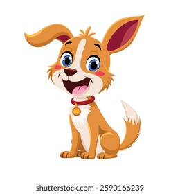 Adorable fluffy dog vector with a wagging tail and happy expression, capturing the energy and loyalty of a cute cartoon puppy mascot. Perfect for pet-themed designs and dog cafe illustrations.