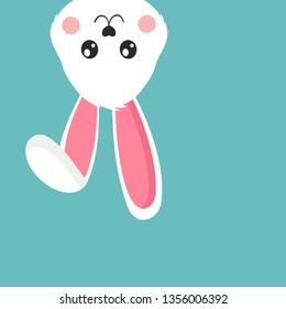 Adorable fluffy white bunny on blue background. Easter illustration. 