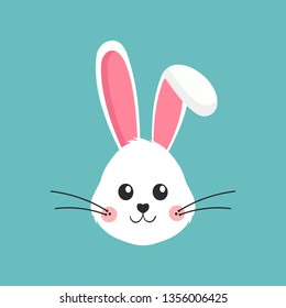 Adorable fluffy white bunny on blue background. Easter illustration. 