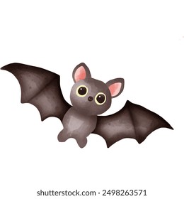 Adorable Flying Bat in Watercolor Style