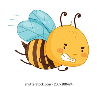 Adorable flying funny honey bee cartoon vector illustration