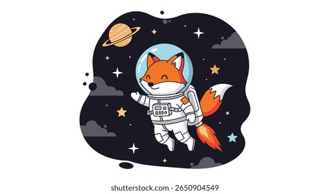Adorable fox astronaut floating through the starry cosmos adventure