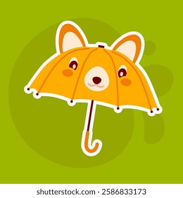 Adorable Fox Umbrella Cartoon Clipart. Cute fox-themed umbrella vector illustration. Hand-drawn flat design, perfect for kids' stickers, seasonal products, and playful creative projects