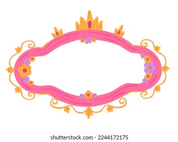 Adorable frame for princess with crown and flowers in pink color
