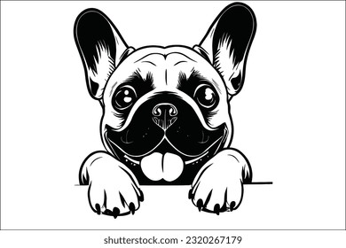 Adorable French Bulldog peeking, EPS format. Perfect for captivating designs, commercial use in various projects.