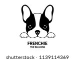 Adorable French Bulldog waiting for his snacks. Cute Frenchie with bunny ears in black and white logo.