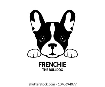 Adorable French Bulldog waiting for his snacks. Cute Frenchie with bunny ears in black and white logo. Vector illustration of an adorable French Bulldog eagerly waiting for treats.