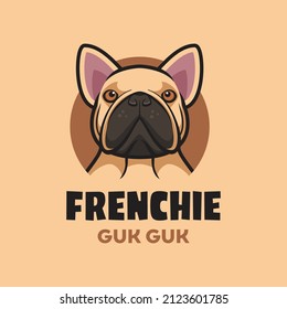 Adorable French Bulldog waiting for his treat. Cute Frenchie with bunny ears on flat logo. very suitable for your business logo