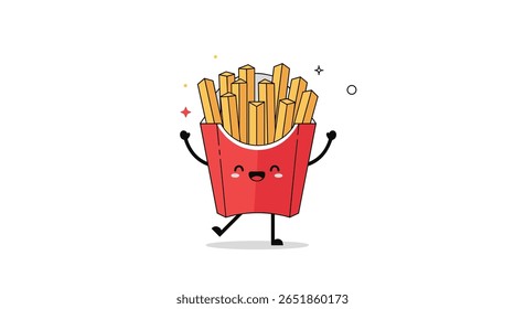 Personagem Adorável Fries Franceses Dançando com Exuberância Alegre e Fagulhas